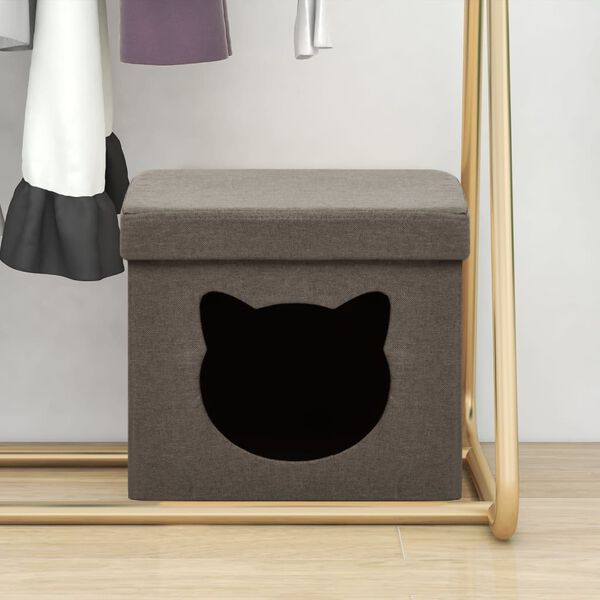 vidaXL Hocker mit Stauraum Katzenmuster Braun Stoff