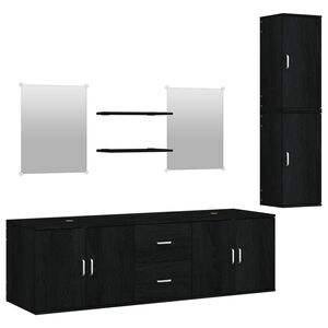 vidaXL 7-tlg. Badm&ouml;bel-Set Schwarz Holzwerkstoff