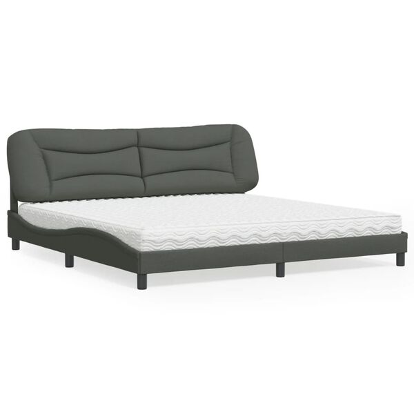 vidaXL Bett mit Matratze "Hvar" Dunkelgrau 200x200 cm Stoff