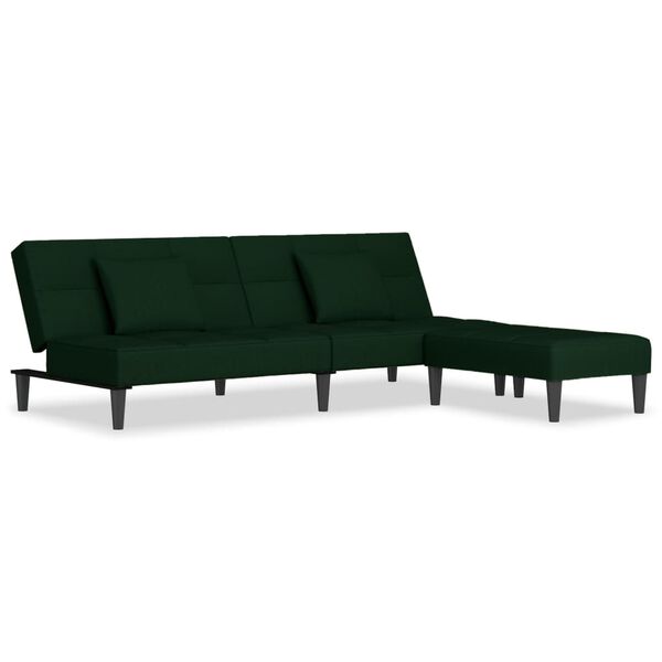 vidaXL Schlafsofa 2-Sitzer mit 2 Kissen & Hocker Dunkelgr&uuml;n Samt