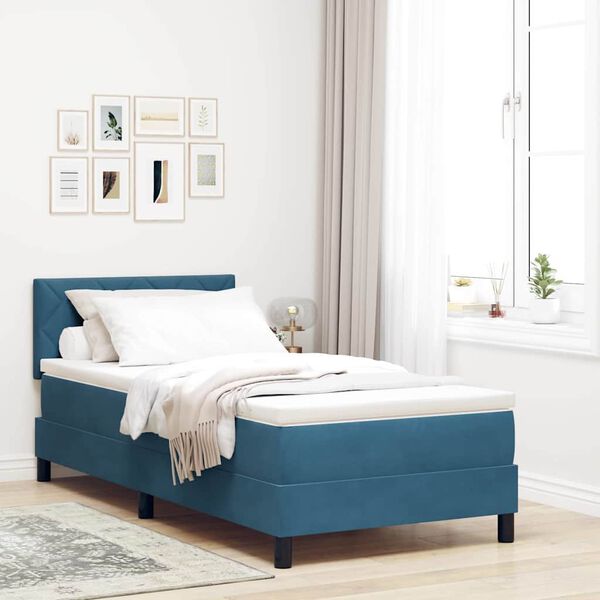 vidaXL LED Boxspringbett mit Matratze Dunkelblau 90 x 200 cm Samt