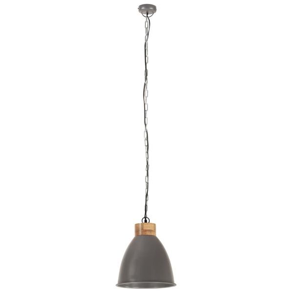 vidaXL H&auml;ngelampe Industrie-Stil Grau Eisen & Massivholz 35 cm E27
