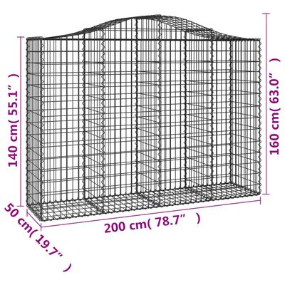 vidaXL Gabionen mit Hochbogen 8 Stk. 200x50x140/160cm Verzinktes Eisen