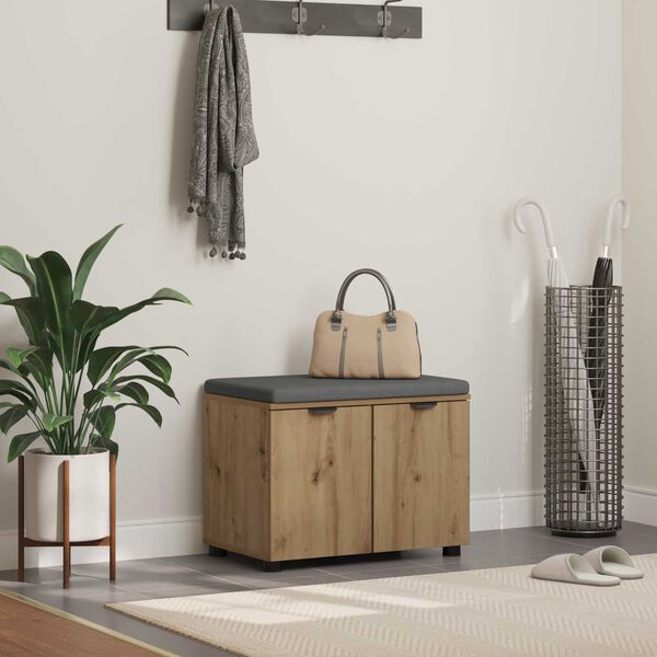 vidaXL Flurbank mit Kissen mit Speicher Artisan-Eiche 60 x 38 x 46 cm