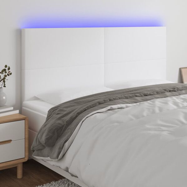 vidaXL LED Kopfteil Wei&szlig; 180x5x118/128 cm Kunstleder