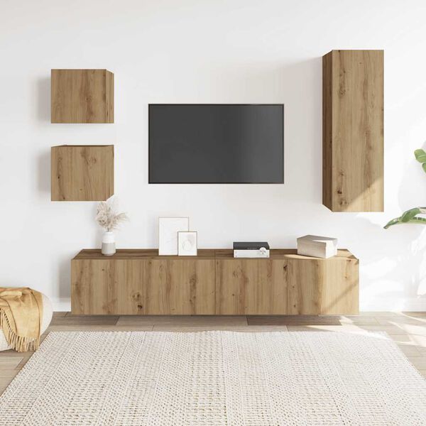vidaXL 5-tlg. TV-Schrank-Set Wandmontage Artisan-Eiche Holzwerkstoff