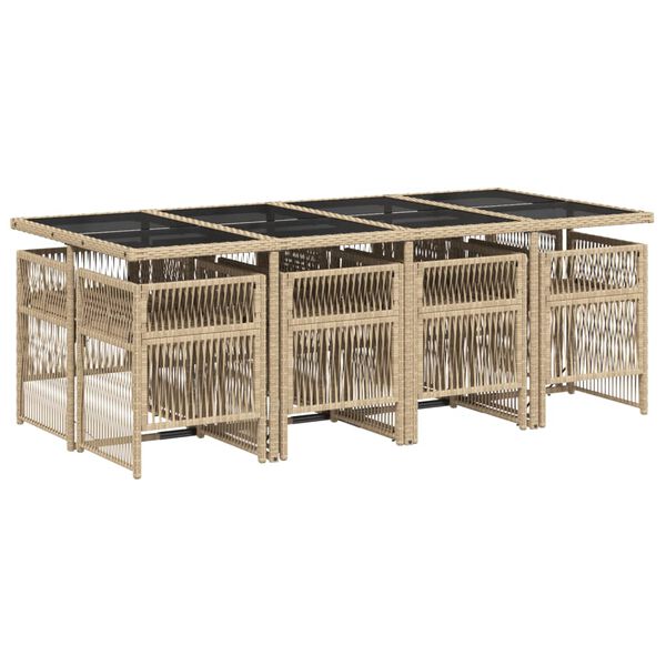vidaXL 9-tlg. Garten-Essgruppe mit Kissen Beigemischung Poly Rattan