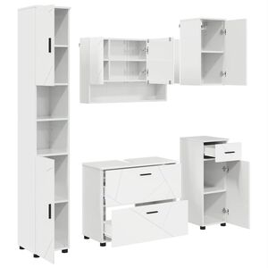 vidaXL Badezimmerm&ouml;bel-Set 5 stk. Hochglanz Wei&szlig; 35 x 30 x 192 cm