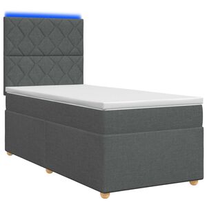vidaXL LED Boxspringbett mit Matratze Dunkelgrau 90 x 190 cm Stoff