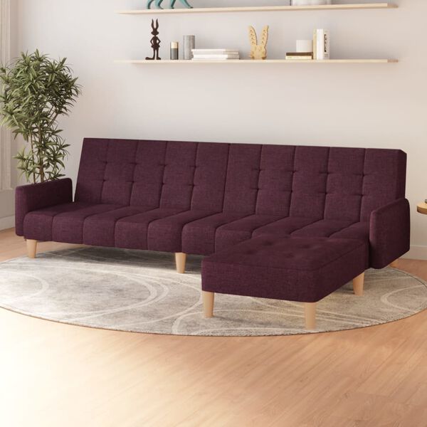 vidaXL Schlafsofa 2-Sitzer mit Fu&szlig;hocker Lila Stoff