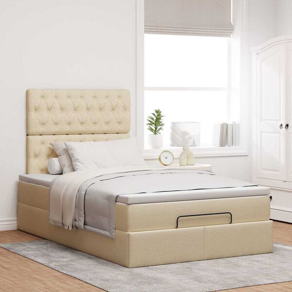 vidaXL Ottoman-Bett mit Matratze & LEDs Creme 120x200 cm Stoff
