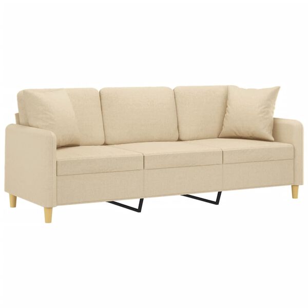 vidaXL 3-Sitzer-Sofa mit Zierkissen Creme 180 cm Stoff
