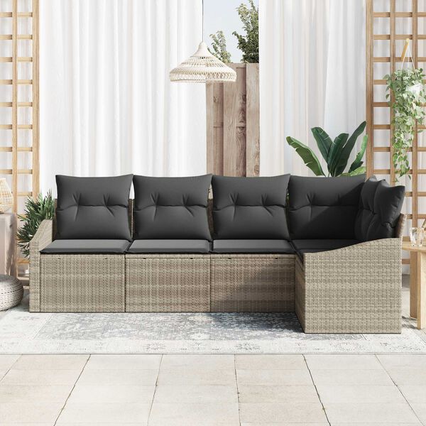 vidaXL Sofa Set mit Kissen 5 pcs Hellgrau Poly-Rattan