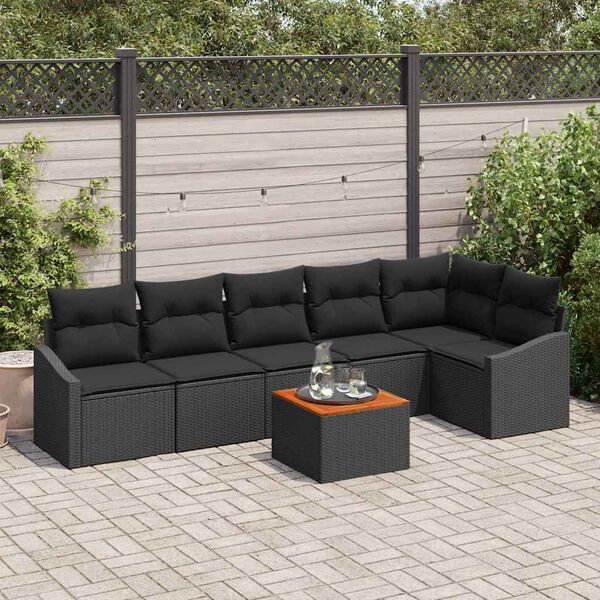 vidaXL Gartensofa-set mit Speicher 7 pcs Schwarz Poly-Rattan