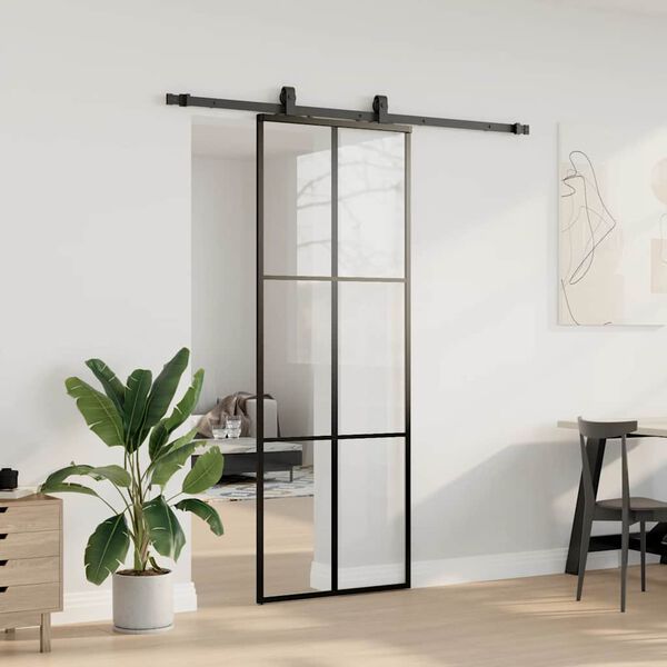 vidaXL Schiebet&uuml;r mit Beschlag Schwarz 76x205 cm ESG-Glas
