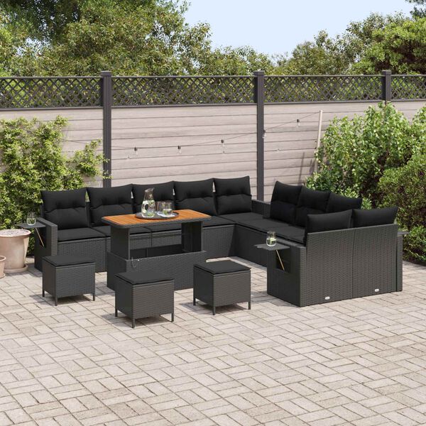 vidaXL Gartensofa-set mit Kissen 14 pcs Schwarz Poly-Rattan