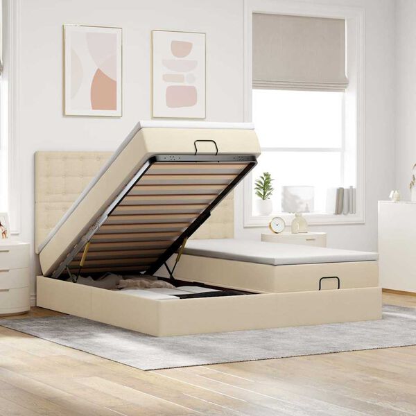 vidaXL Ottoman-Bett mit Matratzen & LEDs Creme 200x200 cm Stoff