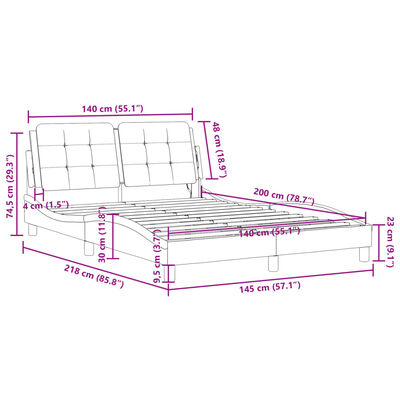 vidaXL Bettgestell mit LED Schwarz 140x200 cm Kunstleder