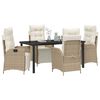 vidaXL Garten Essgruppe mit Kissen 5 pcs Beige Poly-Rattan