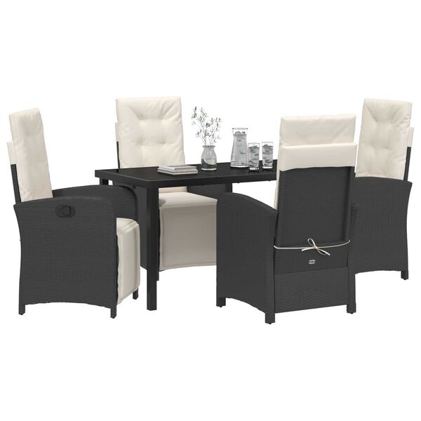 vidaXL Garten Essgruppe mit Kissen 5 pcs Schwarz Poly-Rattan
