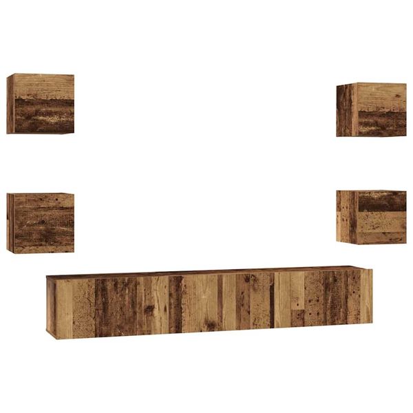 vidaXL TV-Schrankset Wandmontiert 7 pcs Altholz Holzwerkstoff
