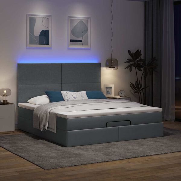 vidaXL Ottoman-Bett mit Matratze & LEDs Dunkelgrau 160x200 cm Stoff