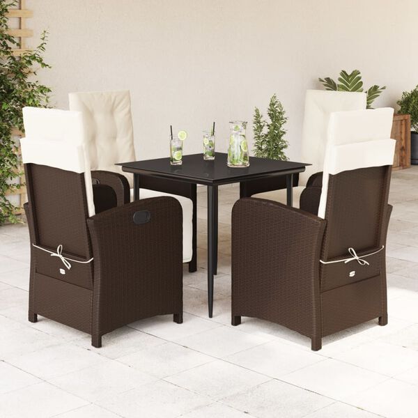 vidaXL 5-tlg. Garten-Essgruppe mit Kissen Braun Poly Rattan