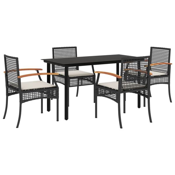 vidaXL 5-tlg. Garten-Essgruppe mit Kissen Schwarz Poly Rattan