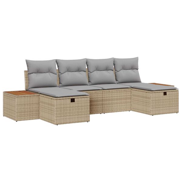 vidaXL Gartensofa-set mit Kissen mit Speicher 6 pcs Beige Poly-Rattan