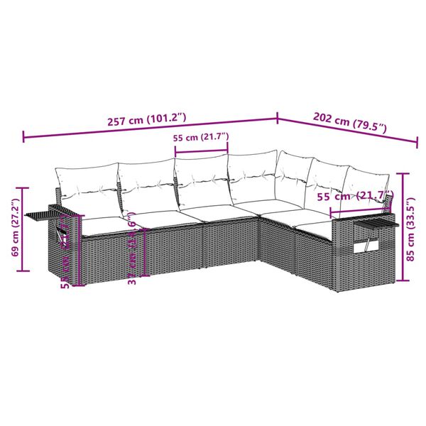 vidaXL 6-tlg. Garten-Sofagarnitur mit Kissen Schwarz Poly Rattan