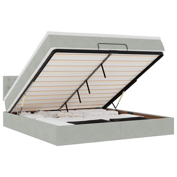 vidaXL Ottoman-Bett mit Matratze & LEDs Hellgrau 160x200 cm Samt