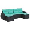 vidaXL 6-tlg. Garten-Sofagarnitur mit Kissen Schwarz Poly Rattan
