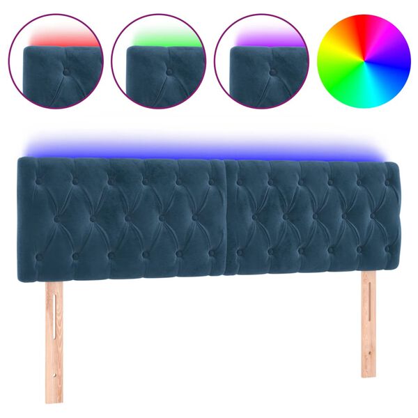 vidaXL LED Kopfteil Dunkelblau 160x7x78/88 cm Samt