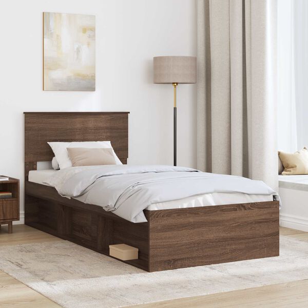 vidaXL Bettrahmen Braun Eichen-Optik 90 x 200 cm Holzwerkstoff