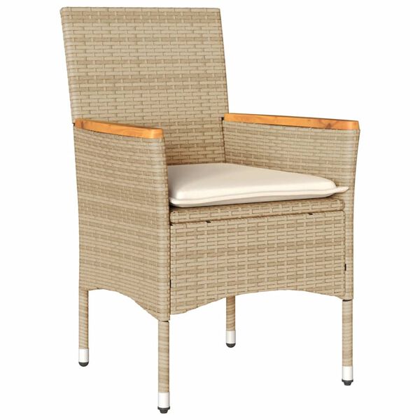 vidaXL 7-tlg. Garten-Essgruppe mit Kissen Beige Poly Rattan und Glas