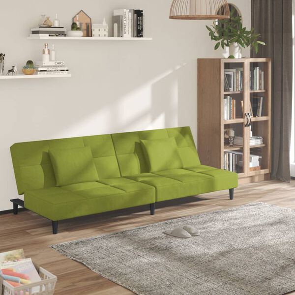 vidaXL Schlafsofa 2-Sitzer mit 2 Kissen Hellgr&uuml;n Samt