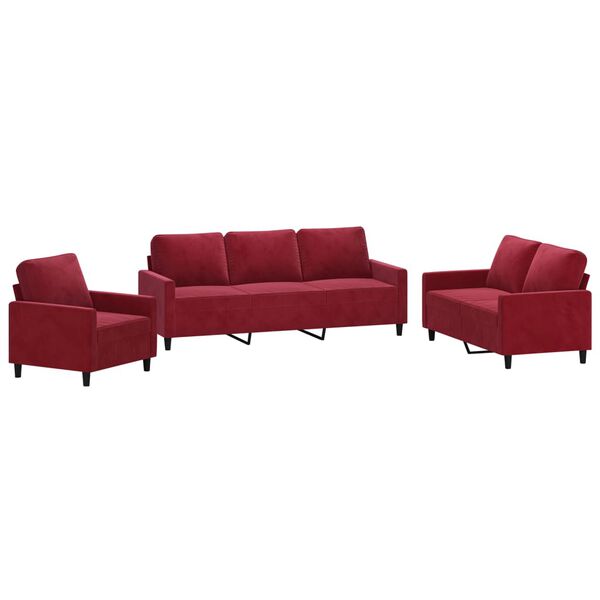 vidaXL 3-tlg. Sofagarnitur mit Kissen Weinrot Samt