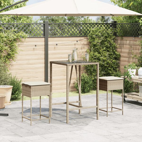 vidaXL Garten-Barhocker mit Kissen 2 Stk. Beige Poly Rattan