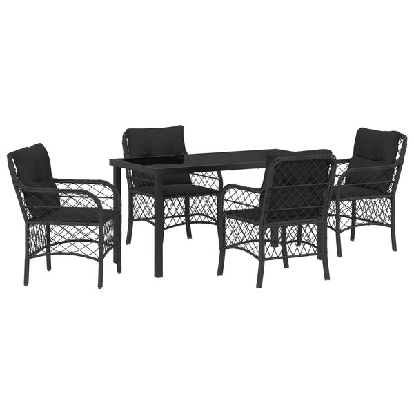 vidaXL Garten Essgruppe mit Kissen 5 pcs Schwarz Poly-Rattan