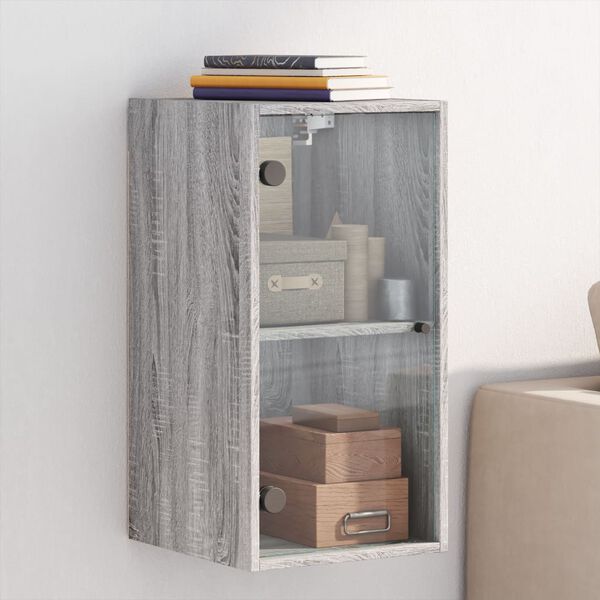 vidaXL Wandschrank mit Glast&uuml;ren Grau Sonoma 35x37x68,5 cm