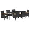 vidaXL Garten Essgruppe mit Kissen 7 pcs Schwarz Poly-Rattan