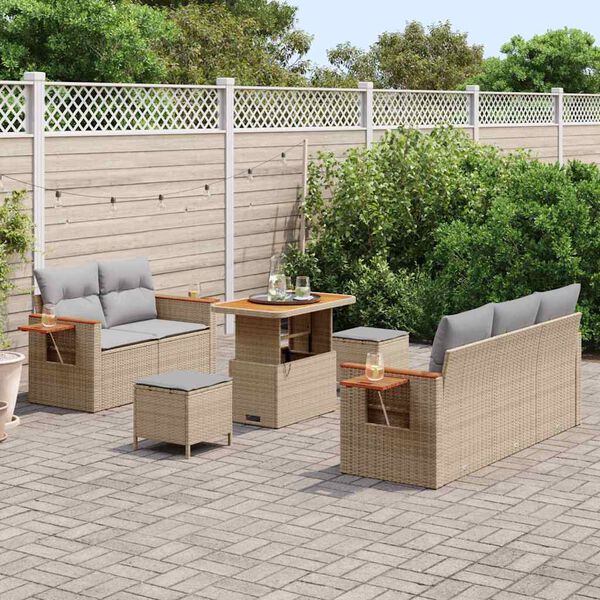 vidaXL Gartensofa-set mit Kissen 10 pcs Beige und Hellgrau Poly-Rattan