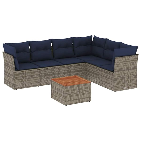 vidaXL 7-tlg. Garten-Sofagarnitur mit Kissen Grau Poly Rattan
