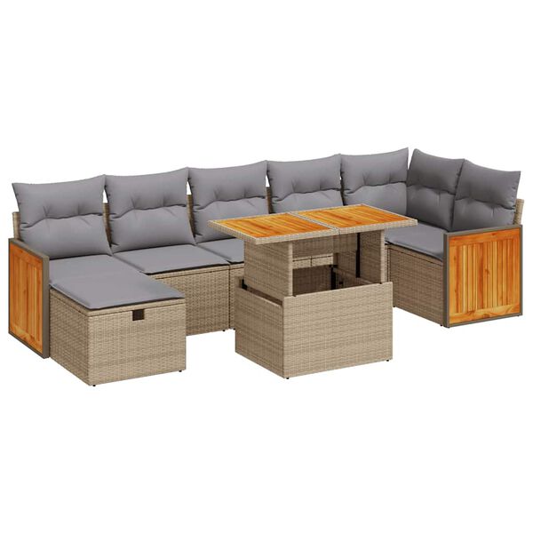 vidaXL 5-tlg. Garten-Sofagarnitur mit Kissen Beige Poly Rattan