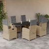 vidaXL 7-tlg. Garten-Essgruppe mit Kissen Beigemischung Poly Rattan