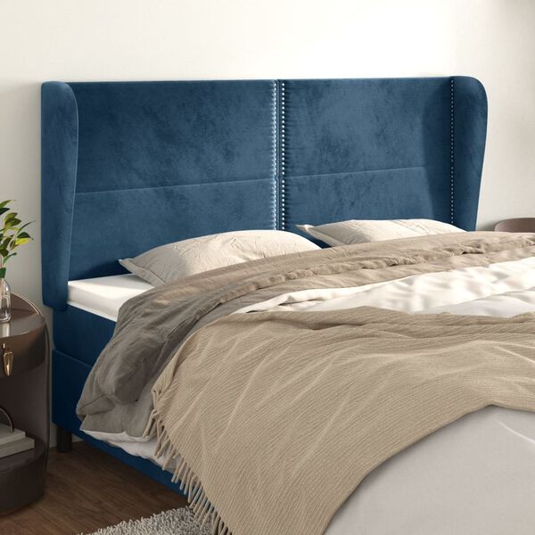 vidaXL Kopfteil mit Ohren Dunkelblau 183x23x118/128 cm Samt