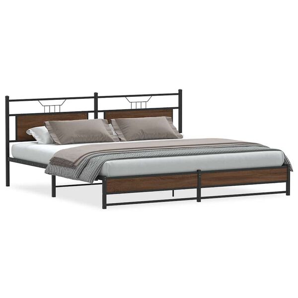 vidaXL Metallbett ohne Matratze Braun Eichen-Optik 193x201 cm