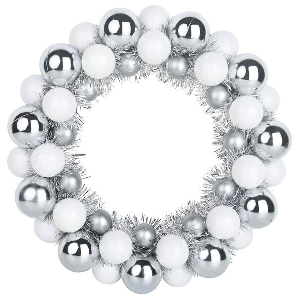 vidaXL Weihnachtsballkr&auml;nze 2 pcs Wei&szlig; und Silber 33 x 33 x 7 cm