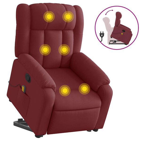 vidaXL Massagesessel mit Aufstehhilfe Weinrot Stoff