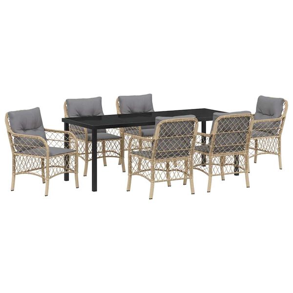 vidaXL Garten Essgruppe mit Kissen 7 pcs Beige Poly-Rattan